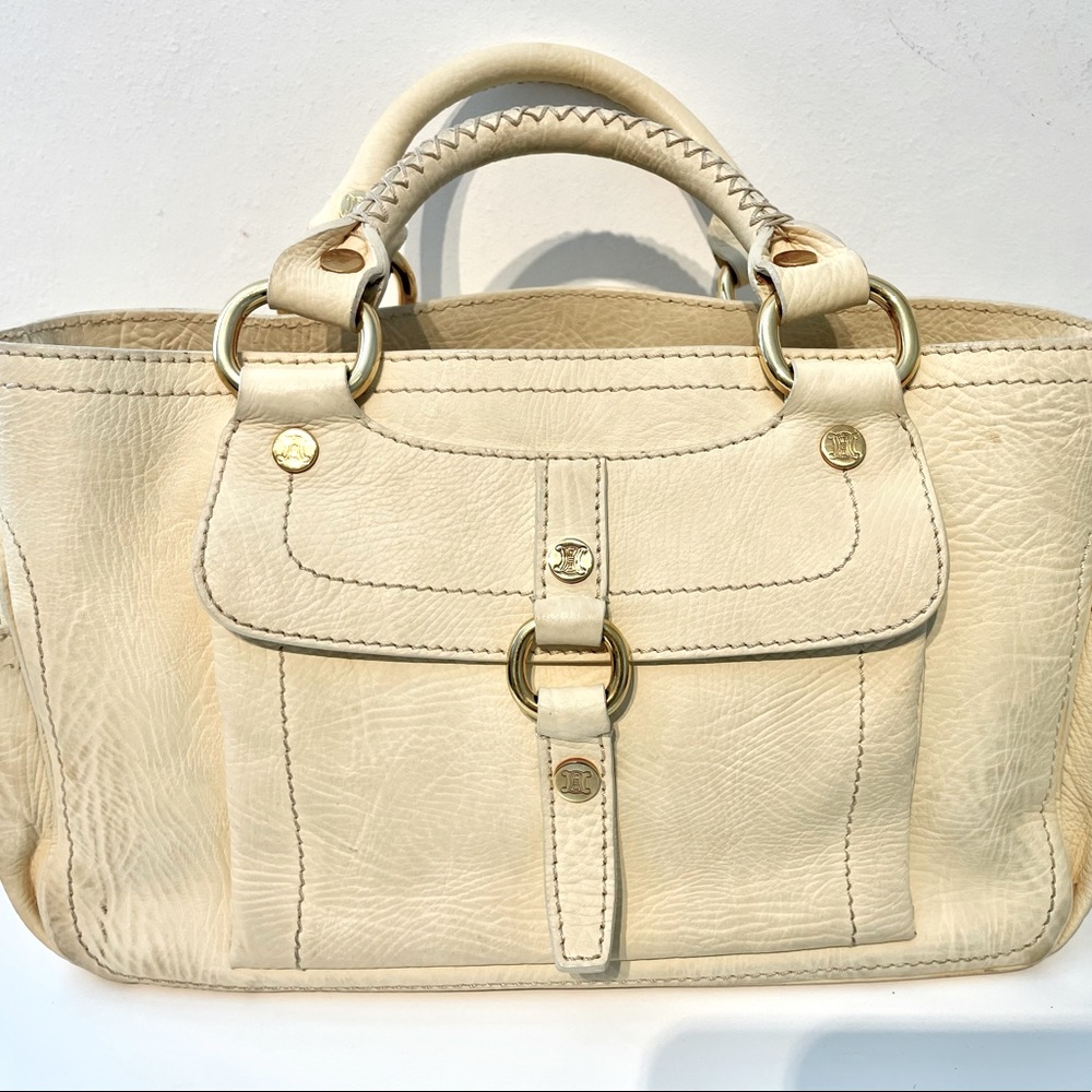Celine Boogie Women's Leather Handbag Cream Vintage